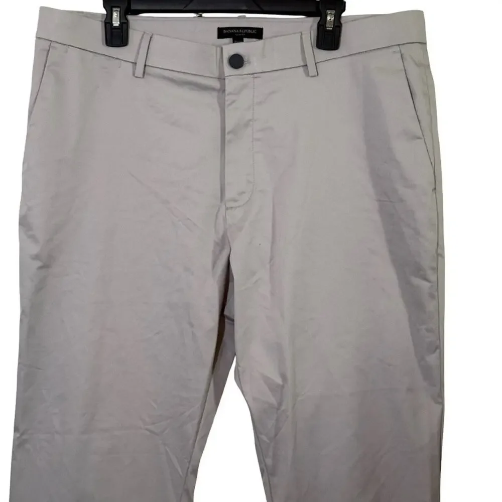 Banana Republic Slim Fit Mens Gray Khaki Flat Front Stretch Pants Preppy 36x32